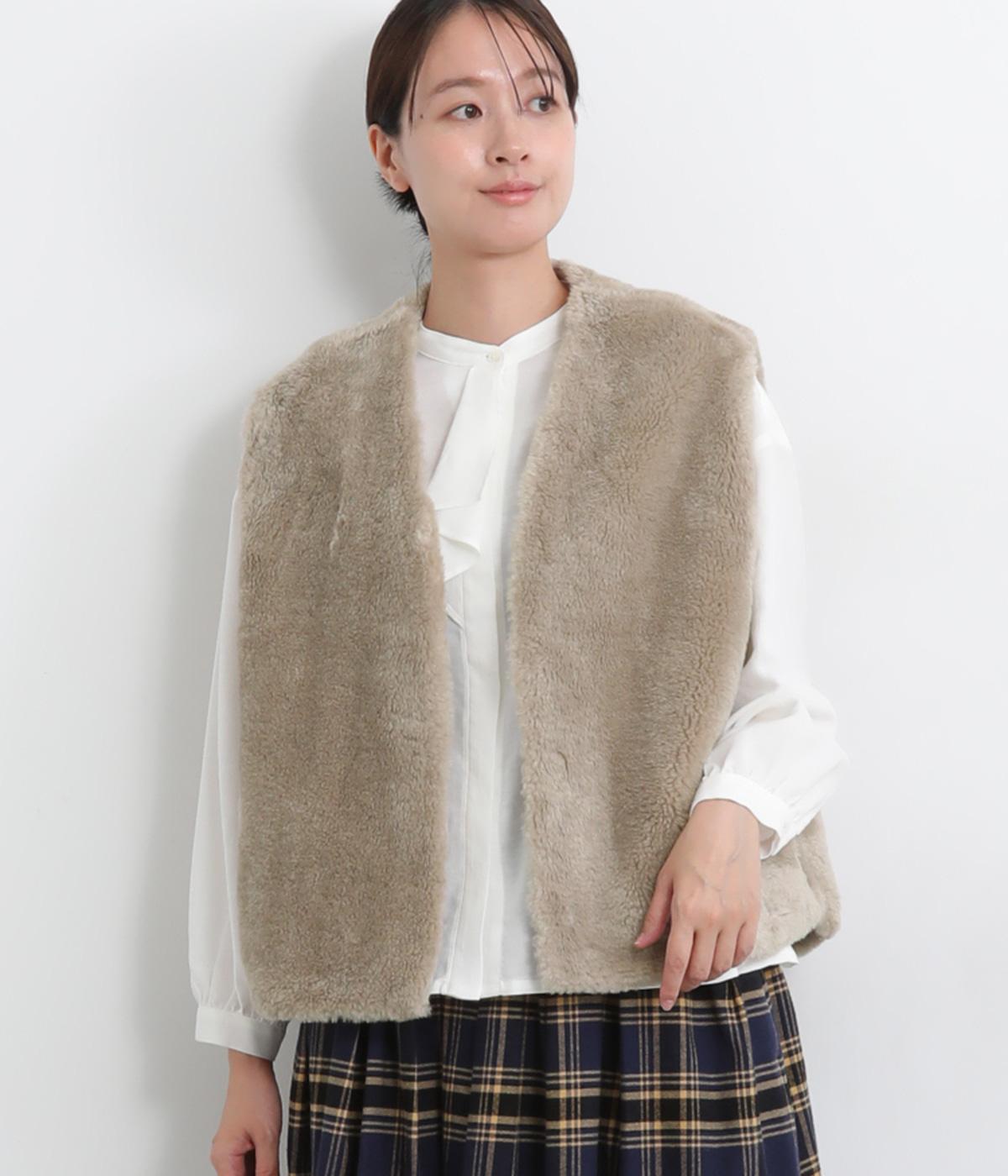 フェイクファーベスト(グレージュ-F)