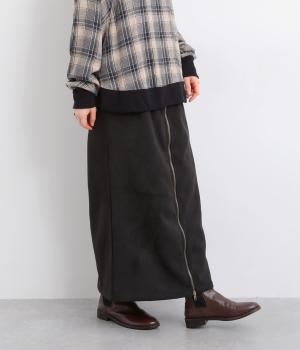 フェイクスエード×フリース2wayジップスカート(ブラック-F)