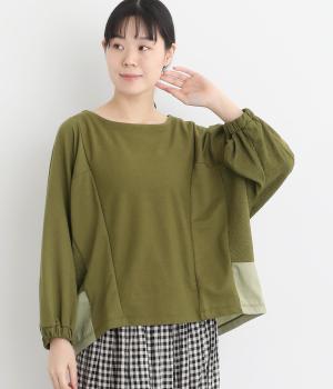 裏毛×リップル異素材ドッキングドルマンプルオーバー