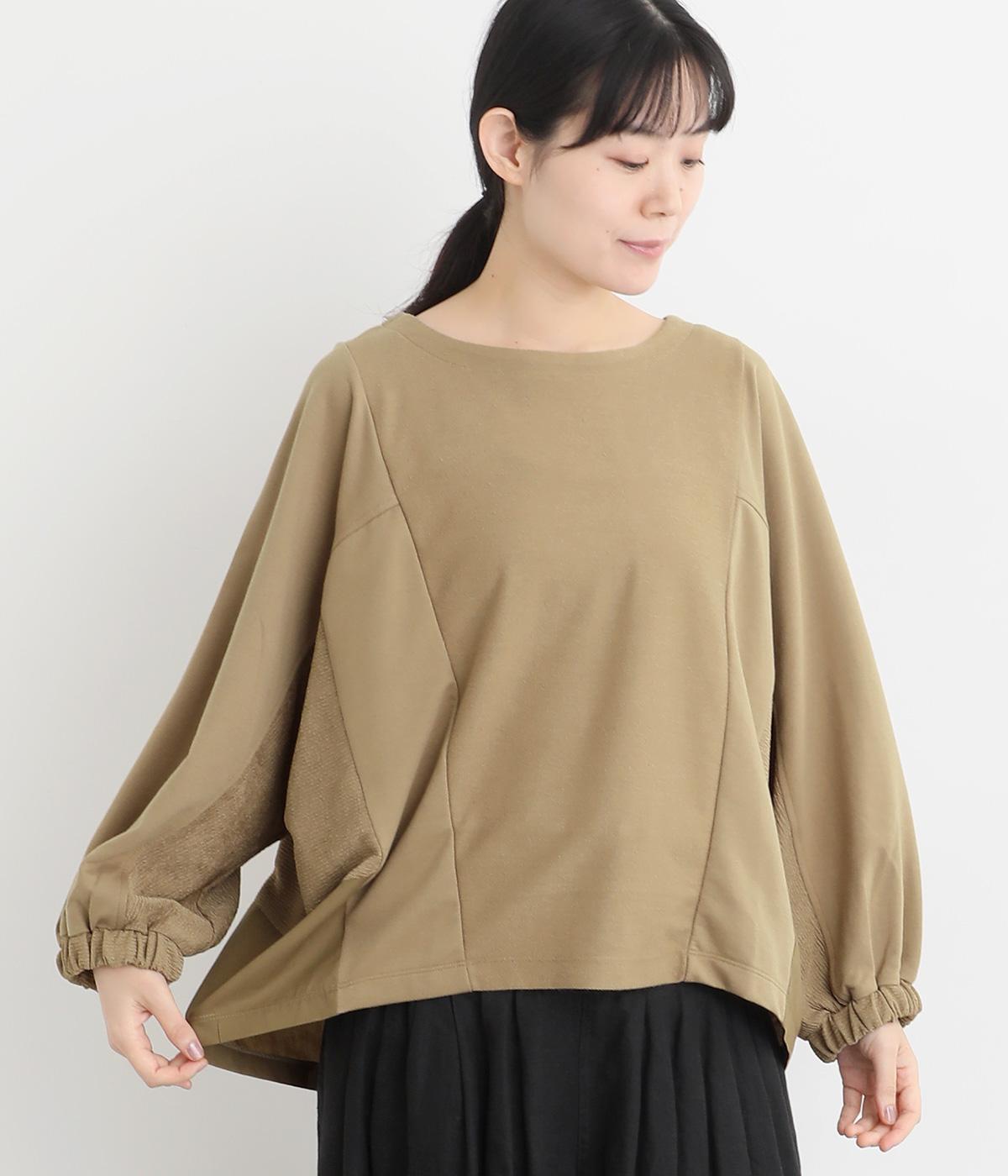 裏毛×リップル異素材ドッキングドルマンプルオーバー