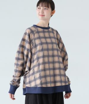 モールチェックバンドカラーシャツ(ブルー-F)