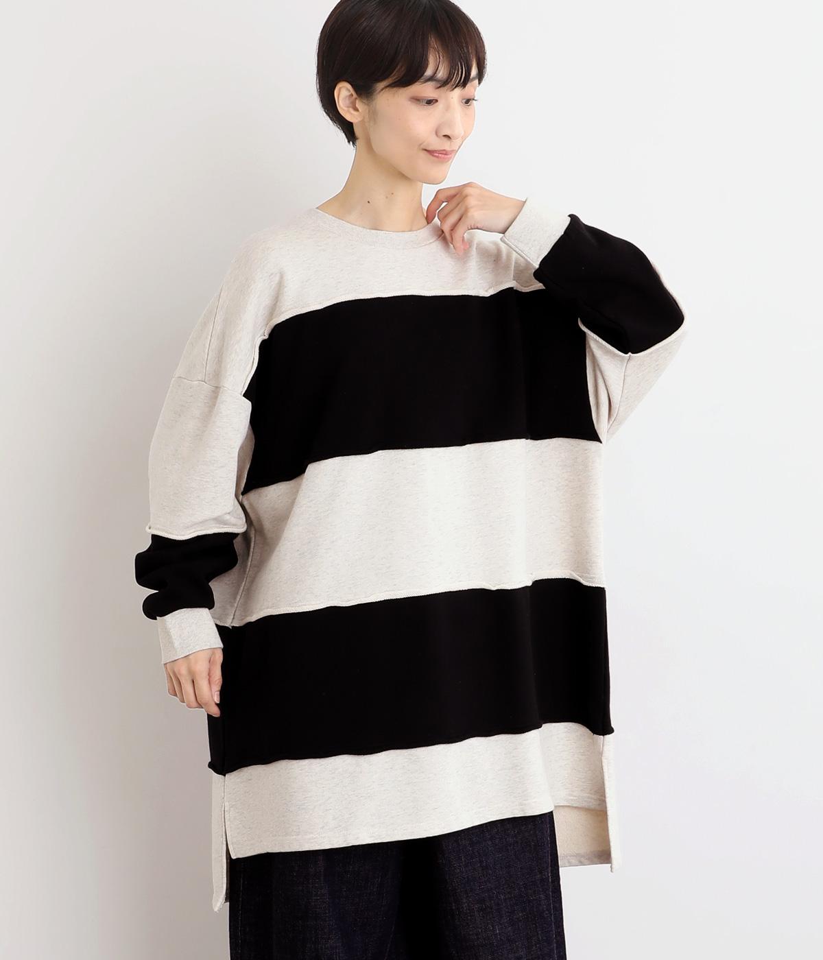 ヘビーウェイトボーダー切替チュニック(オートミール-F)