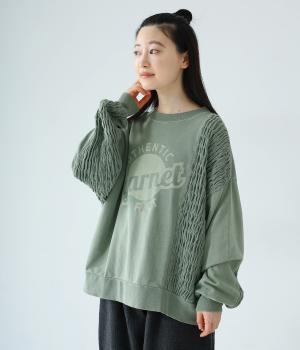 ピグメント裏毛シャーリングロゴプルオーバー(カーキ-F)