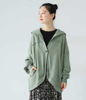 ピグメント裏毛フードカーディガン