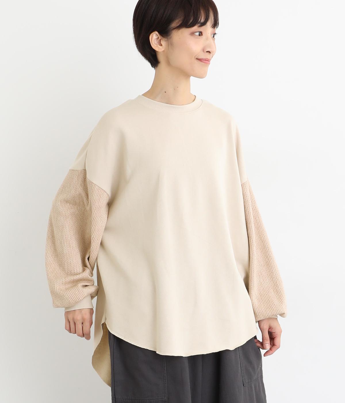 裏毛ニットソーヘンリーチュニック(グレージュ-F)