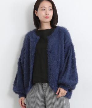 シャギーニットコクーンカーディガン(ネイビー-F)