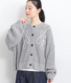 畦編みニットコード刺繍畦編みルーズカーディガン（LUPILIEN）の商品詳細