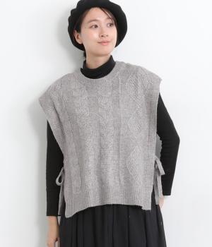メランジニットメランジケーブルベスト(グレー-F)