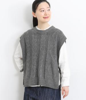 メランジニットメランジケーブルベスト(チャコール-F)