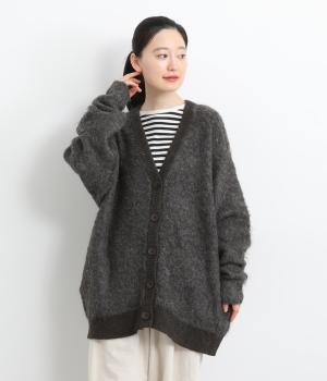 ファーニットふわふわニットカーディガン(チャコール-F)