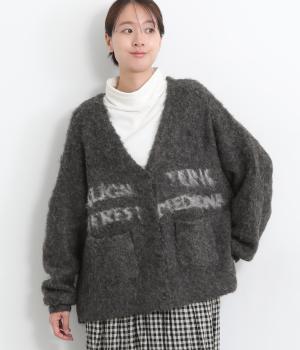 ファーニットふわふわロゴ入りカーディガン