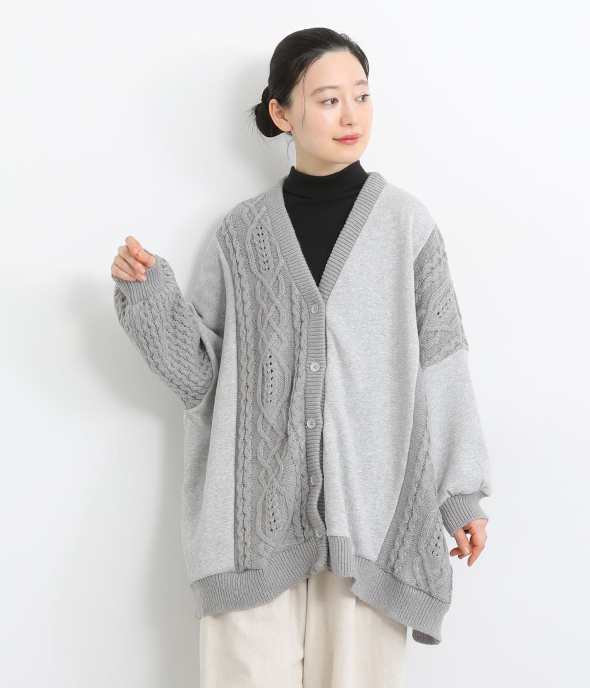 裏毛ドッキングカーディガン(グレー-F)