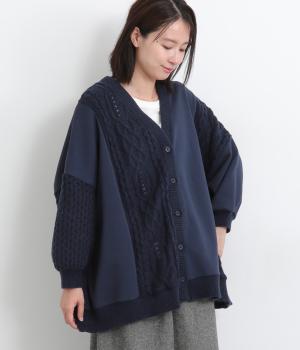 裏毛ドッキングカーディガン(ネイビー-F)