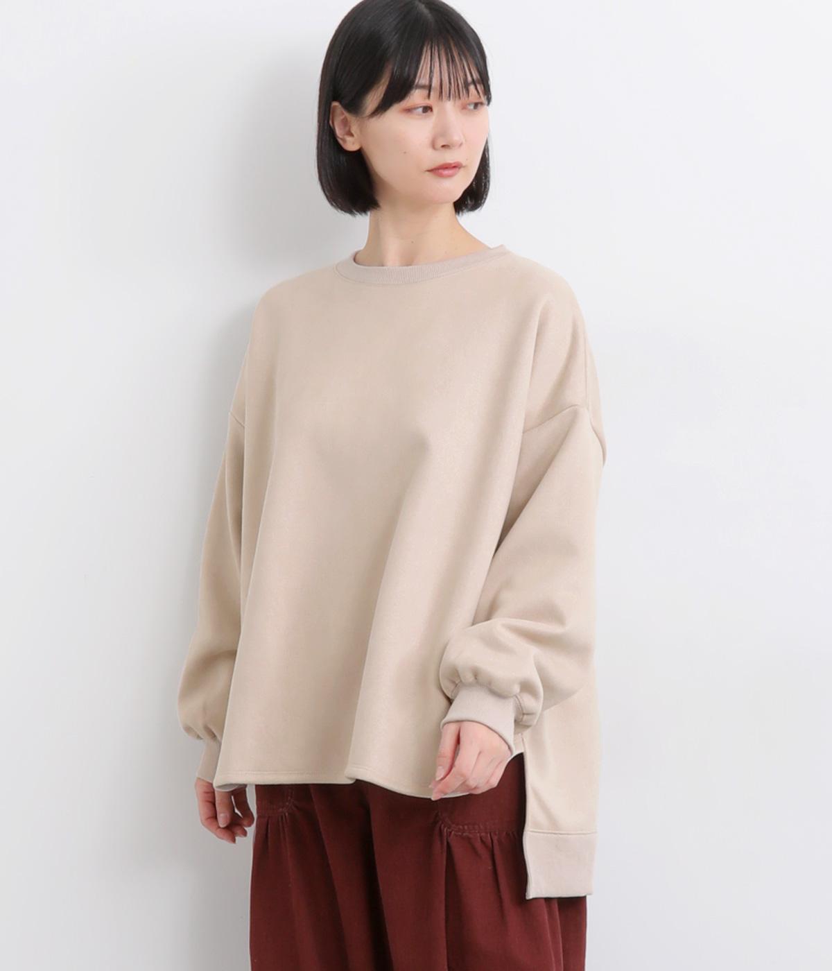 フェイクスエード×フリースフレアプルオーバー(ベージュ-F)