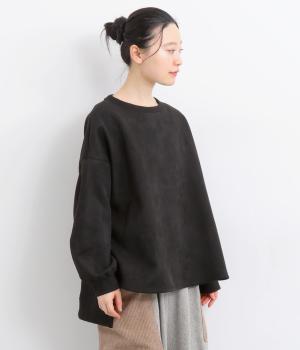 フェイクスエード×フリースフレアプルオーバー(ブラック-F)