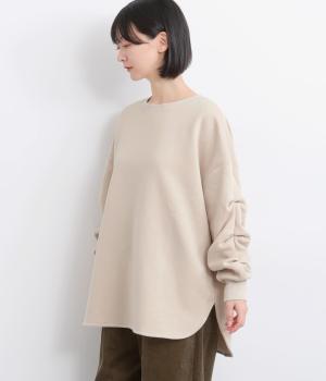 裏起毛袖タックチュニック(グレージュ-F)