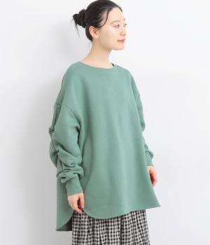 裏起毛袖タックチュニック(スモークグリーン-F)