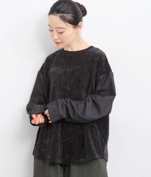 ケーブルカットソー袖ボタンプルオーバー(ブラック-F)