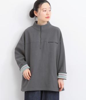 フリース×ボーダー天竺ハーフジッププルオーバー