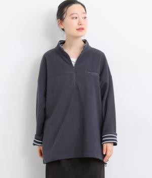 フリース×ボーダー天竺ハーフジッププルオーバー(ネイビー-F)