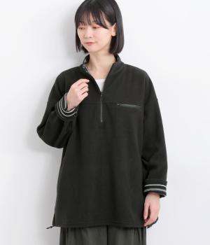 フリース×ボーダー天竺ハーフジッププルオーバー(ブラック-F)