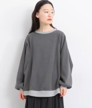 フリース×ボーダー天竺ラグランプルオーバー