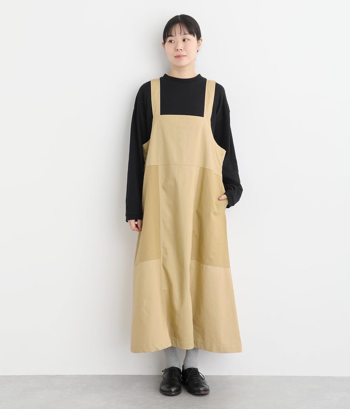 リップストップ×ヘリンボーン×ツイルブロッキングジャンパースカート(ベージュ-F)