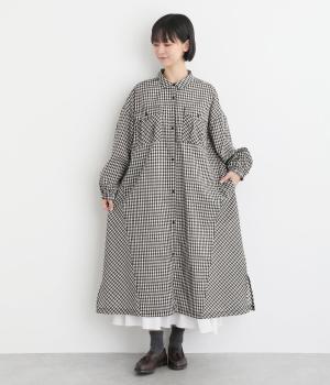 チェック布帛ロングパネルワンピース