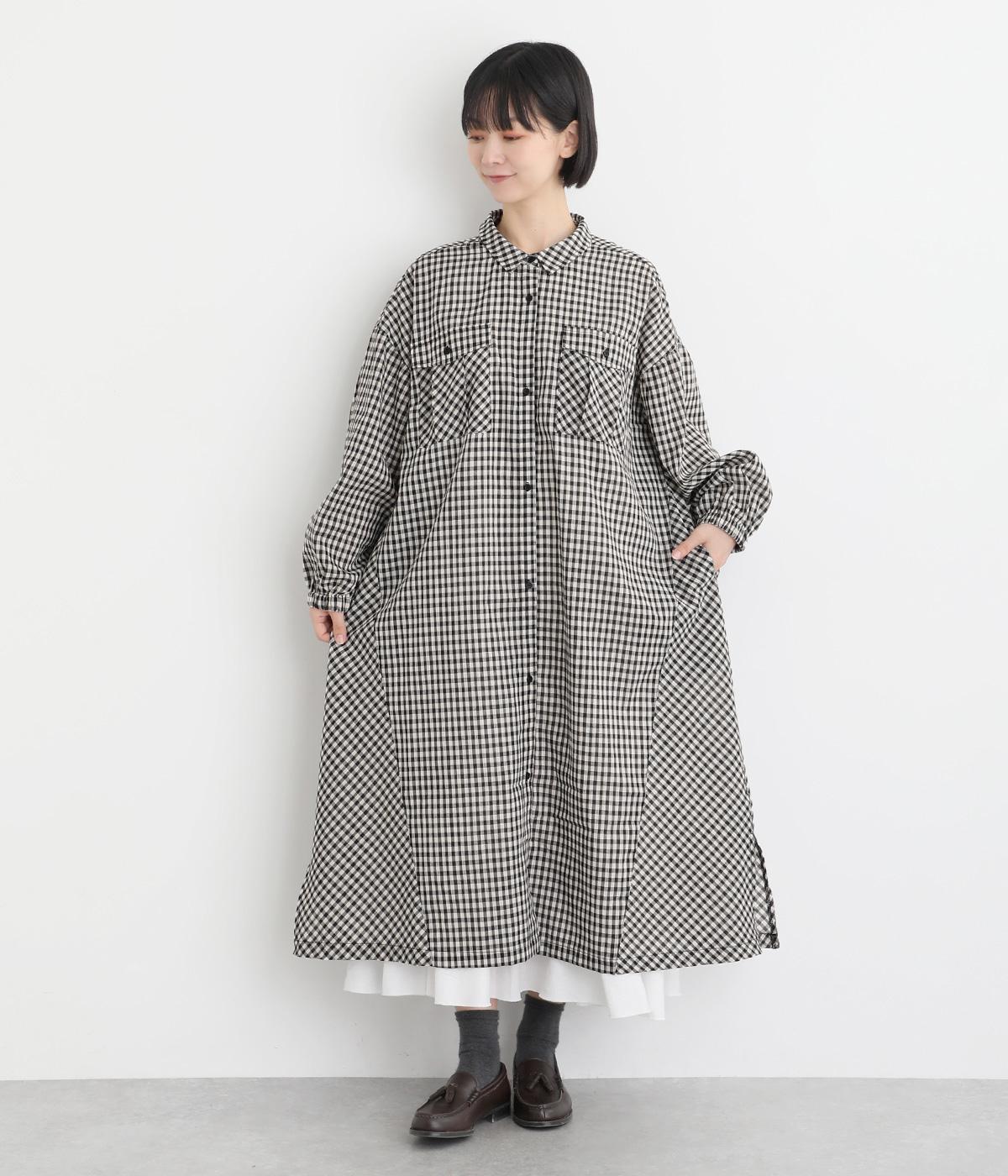 チェック布帛ロングパネルワンピース(ブラックチェック-F)