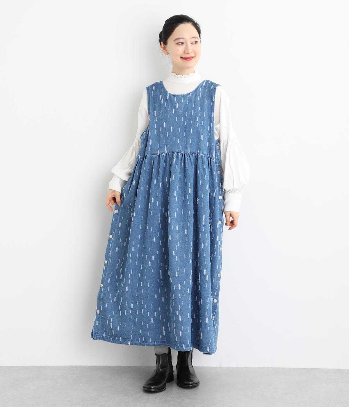 ジャカードデニムサイド釦2wayジャンパースカート(ネイビーデニム-F)