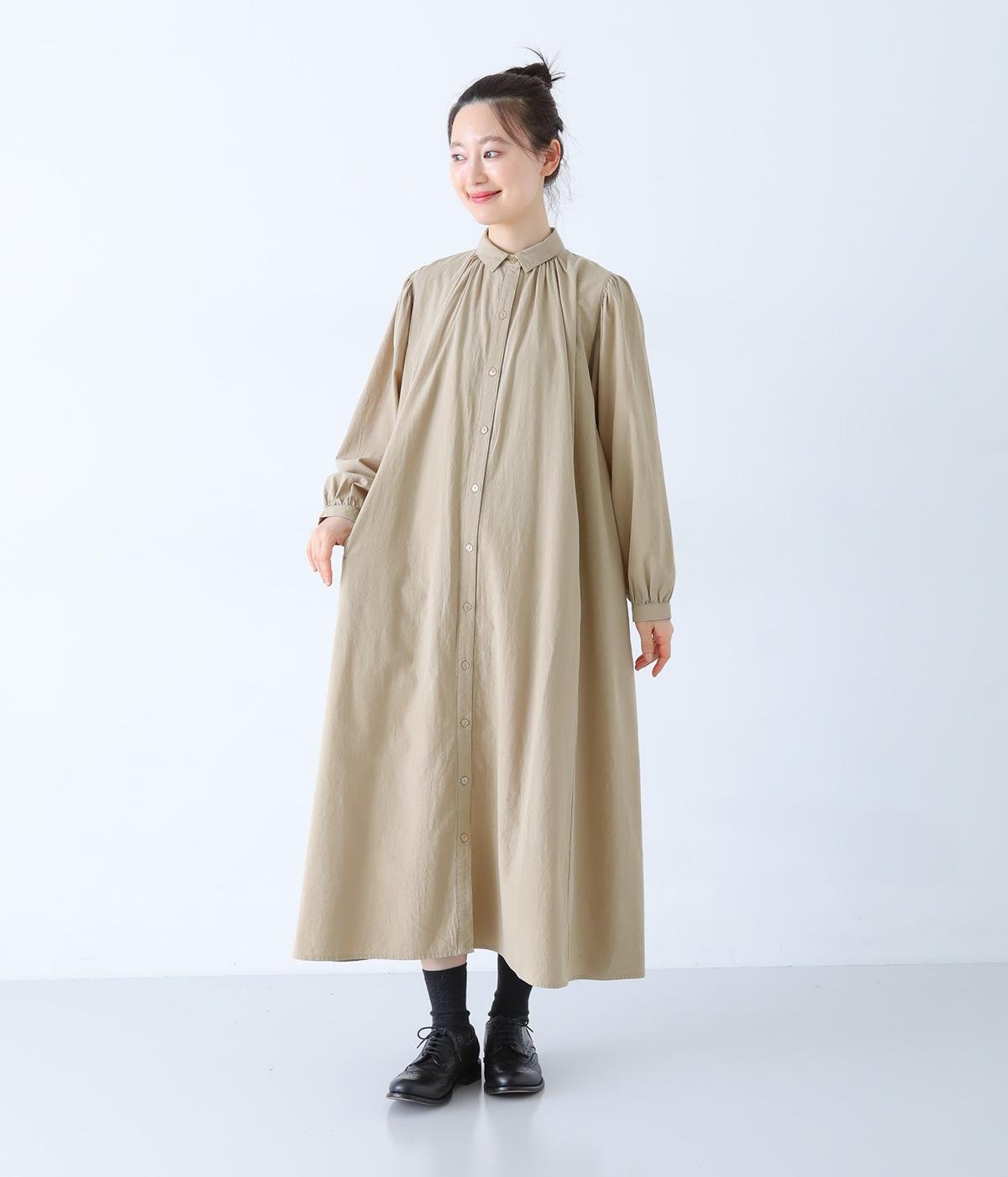 微起毛ワッシャーコットンワンピース(グレージュ-F)