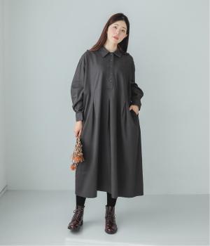 ヘリンボーンツイル襟付きワンピース(チャコール-F)