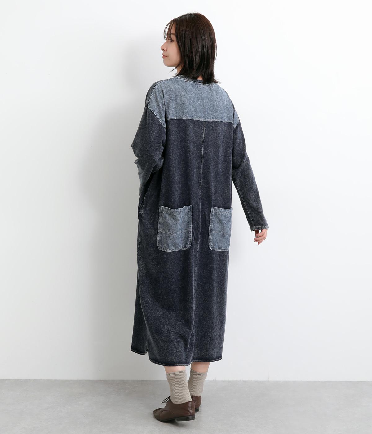 インディゴ裏毛配色ステッチワンピース（LUPILIEN）の商品詳細