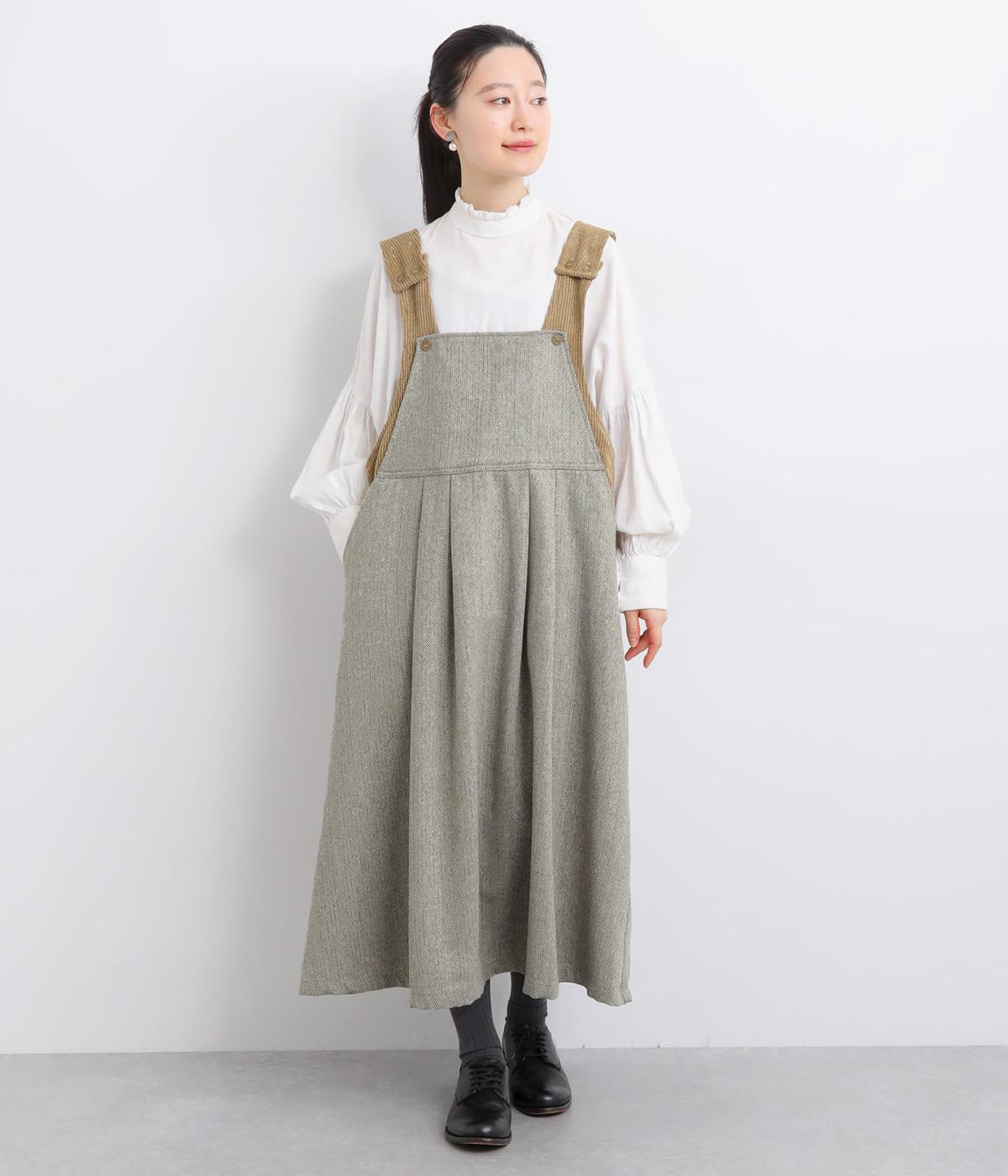 ヘリンボーンサロペットワンピース(グレージュ-F)