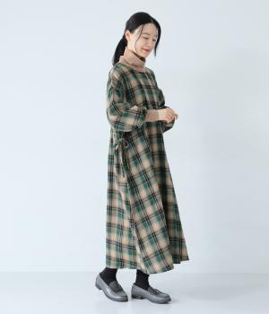 起毛ネルタートルワンピース(グリーンチェック-F)