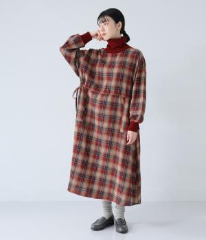 起毛ネルタートルワンピース(レッドチェック-F)