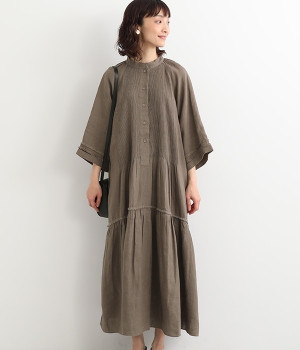 リネンピンタックフリンジワンピース(ブラウン-ONESIZE)