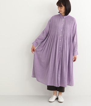 コットンリネンシャンブレーピンタックワンピース