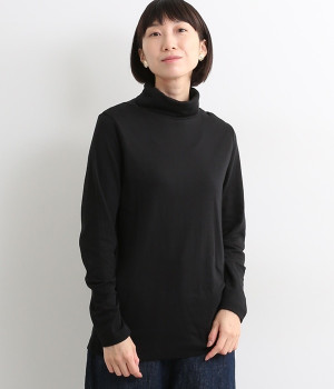 接結カットソータートルネックプルオーバー(ブラック-L)