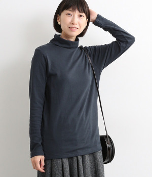 接結カットソータートルネックプルオーバー(ネイビー-L)