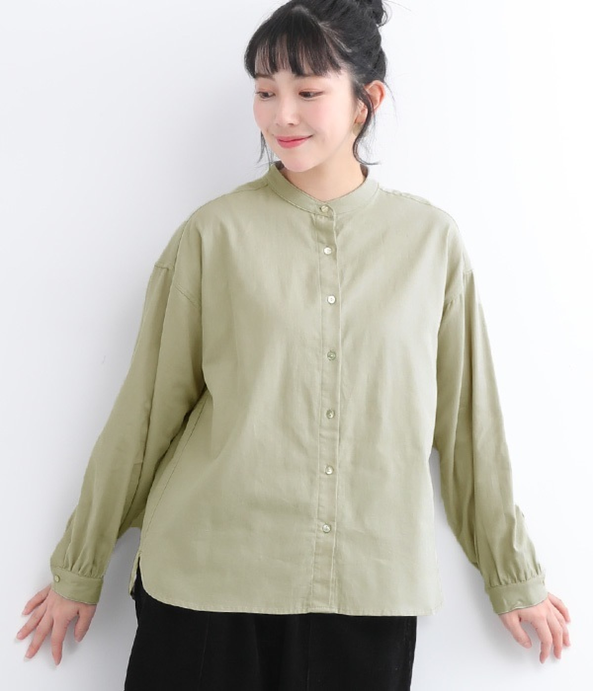 コットンビエラバンドカラーシャツ(グレー-ONESIZE)