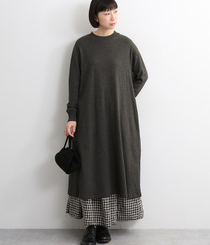 接結カットソーワンピース(チャコール-L)