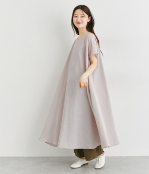 コットンリネンフレアワンピース(グレー-ONESIZE)