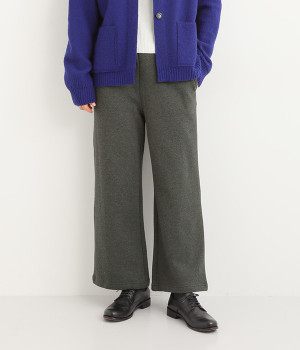 コットン裏毛起毛ワイドストレートパンツ(チャコール-ONESIZE)