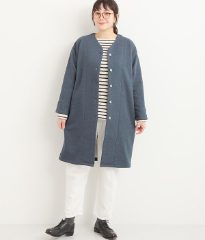 コットン裏毛起毛ロングカーディガン(ネイビー-ONESIZE)