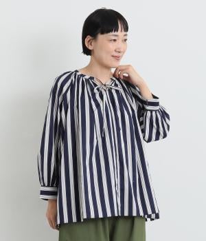 ランダムストライプブラウス(ネイビー-ONESIZE)
