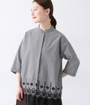 コットンスカラップ刺繍ブラウス(ブラック-ONESIZE)