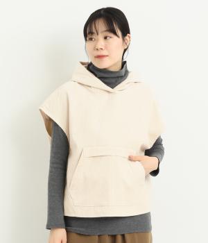 コットンコーデュロイ　フード付きベスト(アイボリー-F)