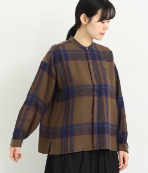 リネン　タータンチェック起毛ブラウス