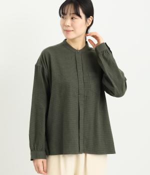 コットンリネン　千鳥格子起毛ブラウス(グリーン-F)